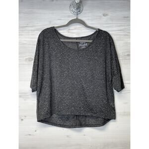 Mudd Shirt Womens Large Black Gray Chevron High Low Short Sleeve Casual Top